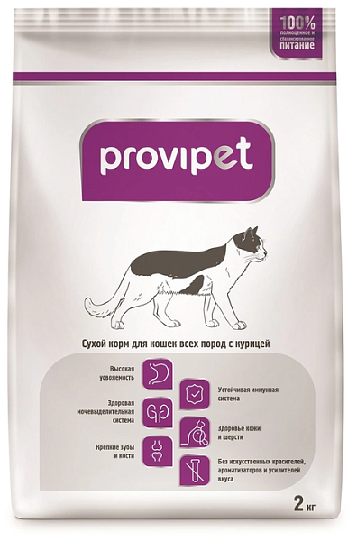 Корм для кошек с курицей Provipet, гранула, (2 кг)